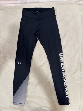 Under Armour Black Leggings with White Logo and Side Text